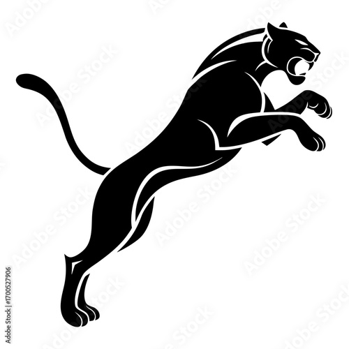 Stylized black panther leaping forward aggressively