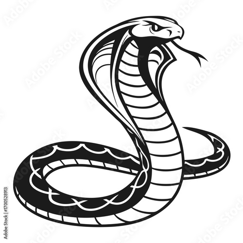 Stylized black and white cobra snake illustration