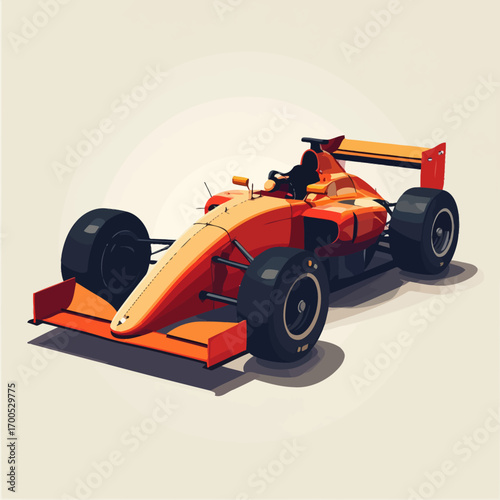 Sleek orange Formula One race car, detailed illustration.
