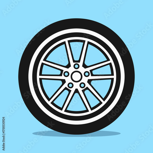 Stylish car wheel design, black tire, white alloy rim, eight spokes.