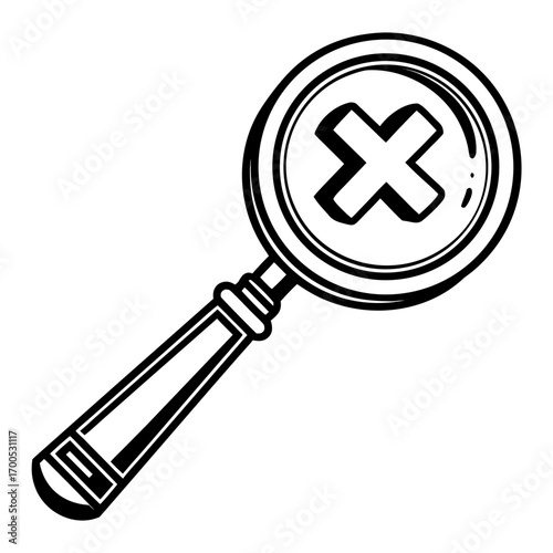 Magnifying glass with a cross symbol inside for search error or no result