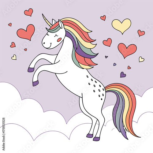 Cheerful Unicorn in Clouds Vector Illustration

