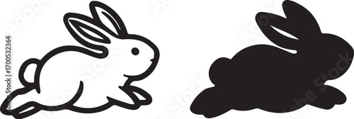 Black and white rabbit cartoon illustration vector silhouette for cute animal pet design