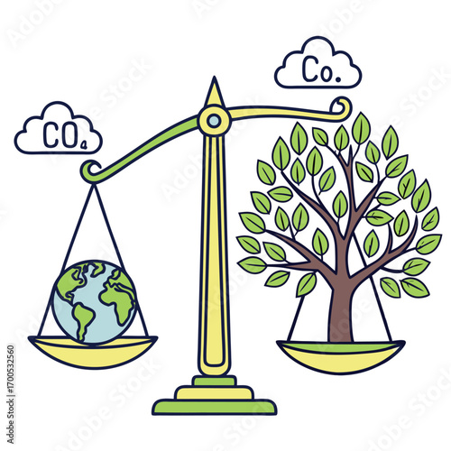 Environmental balance scales with Earth and tree Keywords: environment, balance, scales, Earth