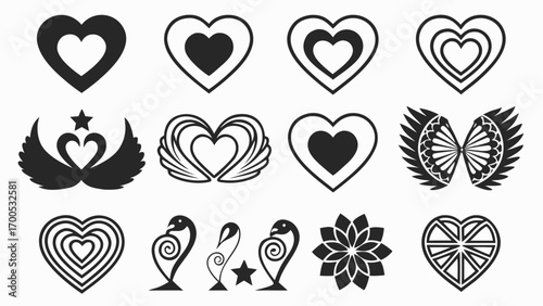 Abstract heart shapes and decorative elements love