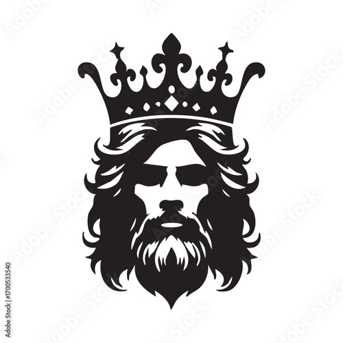 Skull wearing a crown with thorns and wings vector illustration tattoo design.