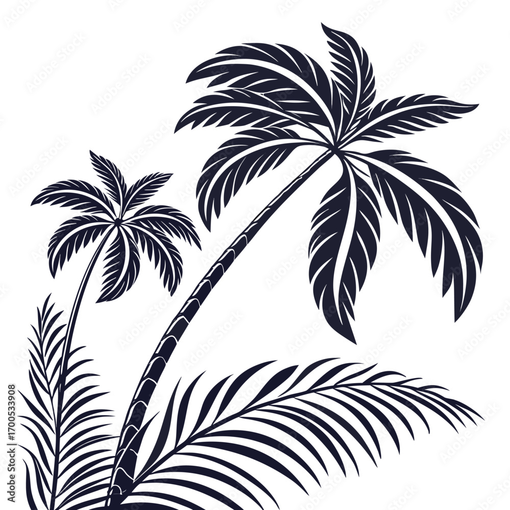 Obraz premium Tropical palm leaves silhouette design for a vibrant summer theme and vacation graphics