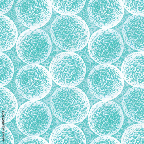 Abstract pattern featuring interconnected white line spheres on a teal background, patern seamless, Stock royalty image.