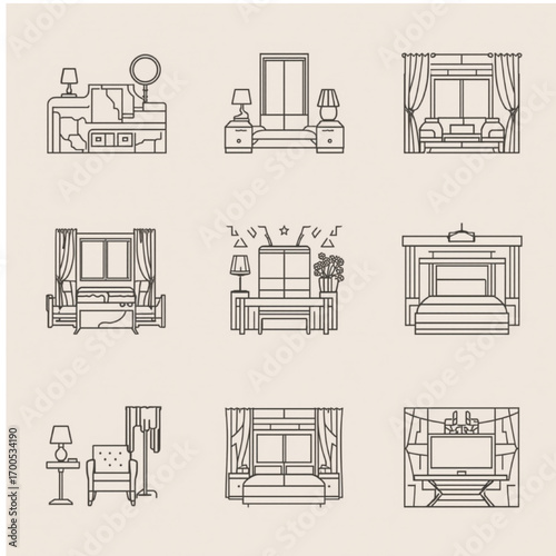 wardrobe, dresser, vanity, living room, bedroom, home, decoration, design, modern, minimal, sketch, outline, 