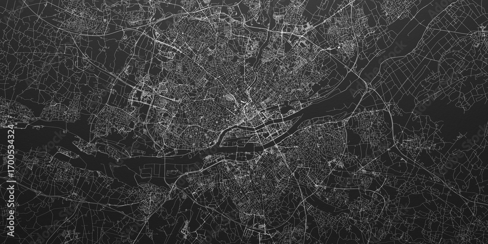 Obraz premium Nantes (France) street map. The style of the map is black paper