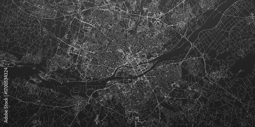 Fototapeta Naklejka Na Ścianę i Meble -  Nantes (France) street map. The style of the map is black paper
