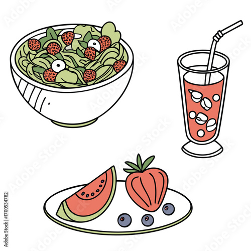Hand Drawn Healthy Food and Drink Illustration vector