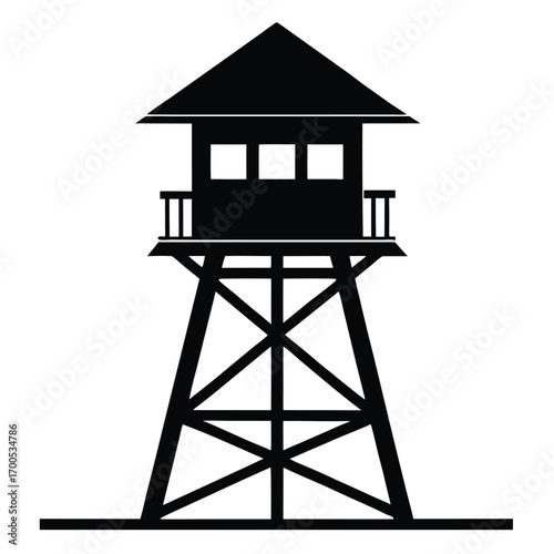 Simple Black Silhouette of a Lookout Tower with Roof and Windows Design