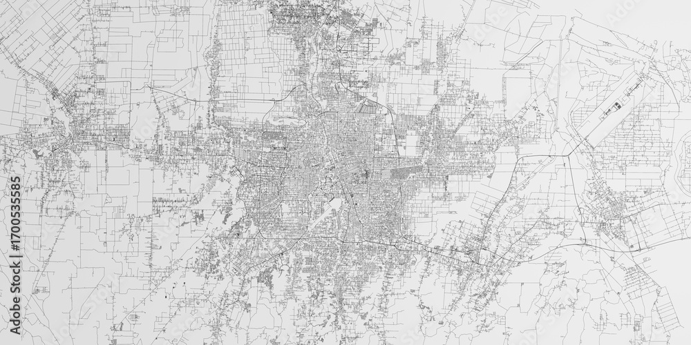 Fototapeta premium Medan (Indonesia) street map. The style of the map is black lines