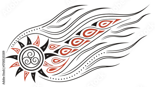 Abstract Celtic sun with stylized flame design.