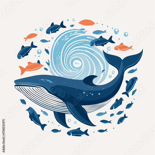 Funny whale diving together in the clear ocean with clean inveronment. Animal conservation concept