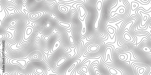 Abstract topographic contours map background. Topographic map and landscape terrain texture grid. Modern design with White background with topographic wavy pattern design. Black-white background