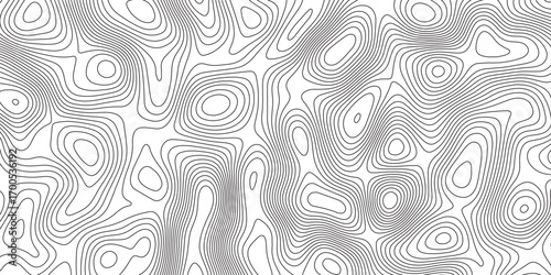 Abstract topographic contours map background. Topographic map and landscape terrain texture grid. Modern design with White background with topographic wavy pattern design. Black-white background