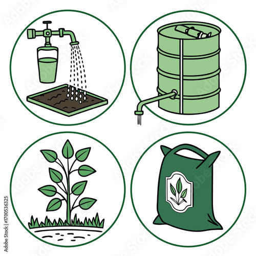 Icons for sustainable gardening and agriculture sustainability