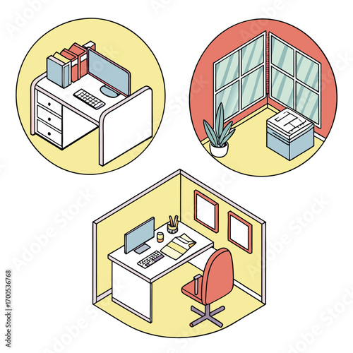 Isometric Office Cubicles and Workstations desk computer