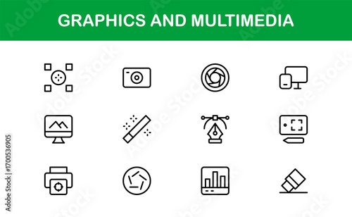 Flat graphics and multimedia icons for modern creative projects. Perfect for apps, websites, and digital branding with professional and clean visuals.