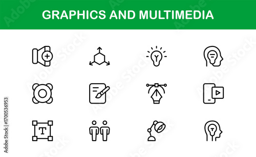 Outline premium graphics and multimedia icons for digital design. Enhance apps, branding, and presentations with clean, professional, and modern visuals.