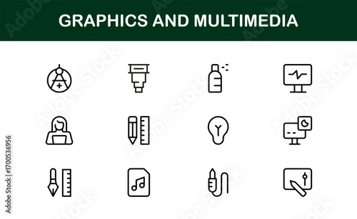 Flat premium multimedia and graphics icons for creative projects. Perfect for professional apps, websites, and branding with modern and versatile visuals.