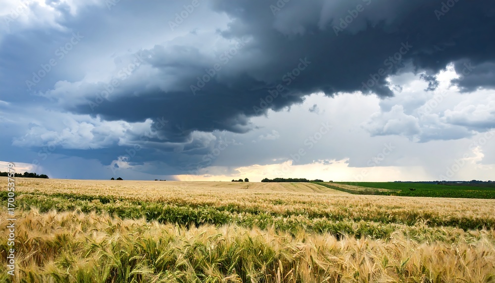 Fototapeta premium Wheat field under a stormy sky