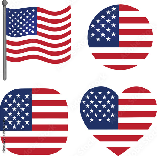 Collection of american flags in various shapes and styles