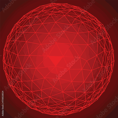Abstract geometric sphere with polygonal mesh and glowing red color gradient design, patern seamless, royalty stock.