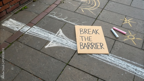 Creative Chalk Art Message Break the Barrier on Urban Pavement