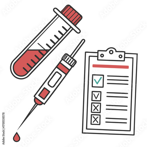 Medical Test Tube Syringe and Checklist Keywords: medical, health, test tube, blood, syringe