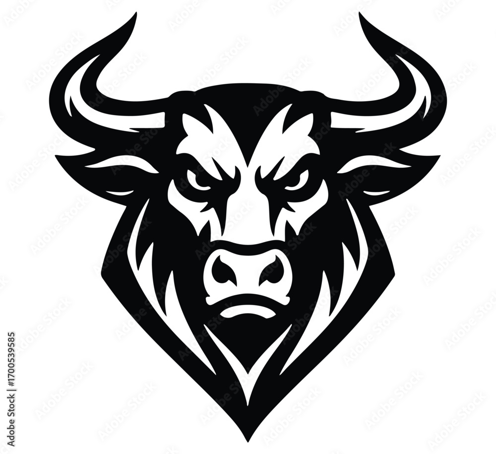 Fototapeta premium Angry bull head logo on white background
