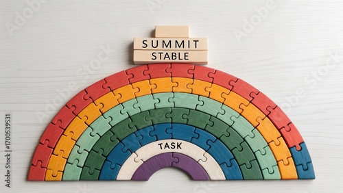 Colorful Puzzle Rainbow with Summit Stable and Task Blocks