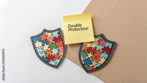 Colorful Puzzle Shields Representing Double Protection Concept