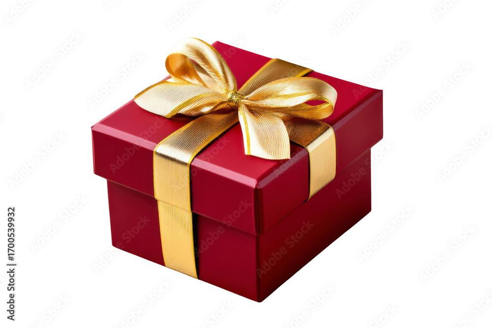Obraz premium Red gift box with golden ribbon on white background for Black Friday 