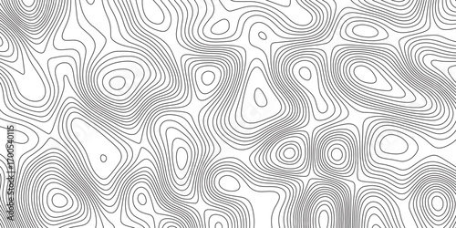 Abstract topographic contours map background. Topographic map and landscape terrain texture grid. Modern design with White background with topographic wavy pattern design. Black-white background