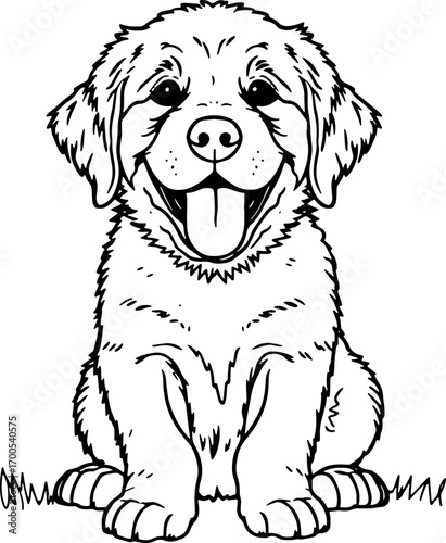 Happy Golden Retriever Puppy Line Art for Coloring Page