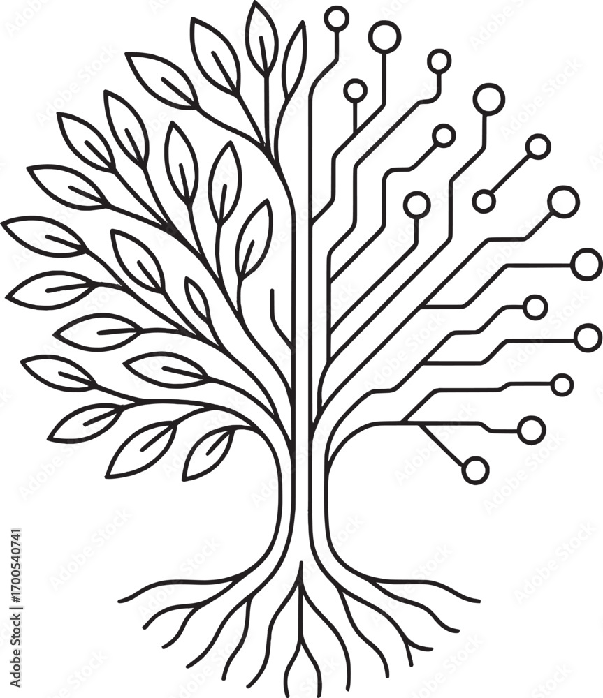 Obraz premium Digital Tree of Life Circuit Vector Design