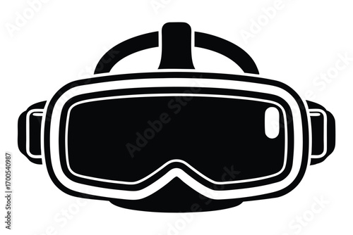 Black and White Vector Illustration of a Virtual Reality Headset Device Design