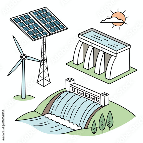 Renewable energy sources including wind and water power