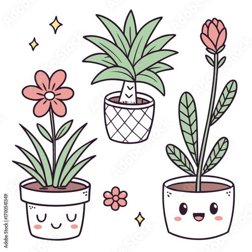 Charming collection of 20 adorable potted plant illustrations for various design projects