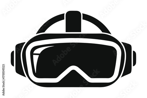 Black Silhouette Illustration of a Virtual Reality Headset for Gaming or Immersive Experiences