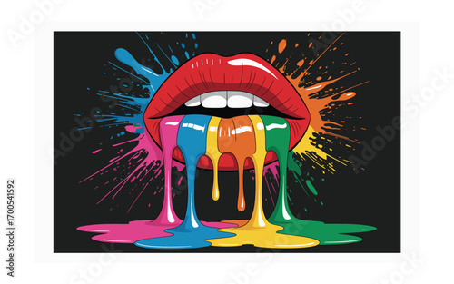 Colorful Lips Art with Dripping Paint: Modern Pop Art Illustration for Design, Posters, Prints, and Digital Art with a striking design