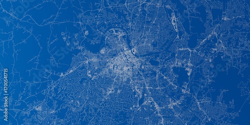 Nashville (Tennessee, USA) street map. The style of the map is blue background