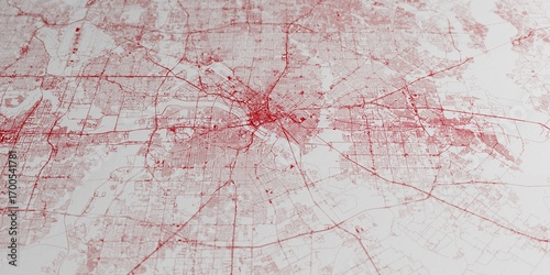 Dallas (Texas, USA) street map. The style of the map is red ink