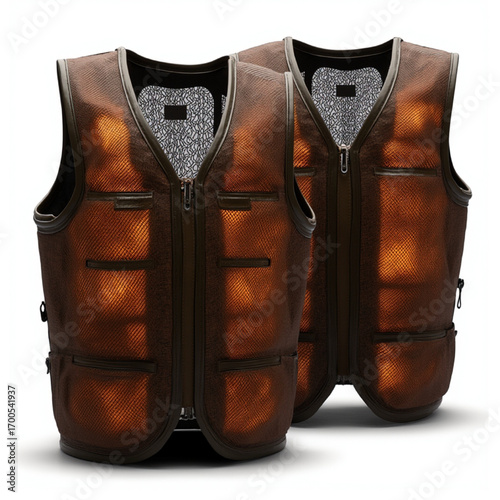 pattern, orange plaid, futuristic vest, high-tech vest, stylish vest, fashion design, wearable tech, safety vest, 