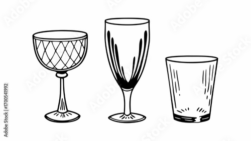 Three different types of glasses including a cocktail glass wine glass and a tumbler glass design created with generated ai 