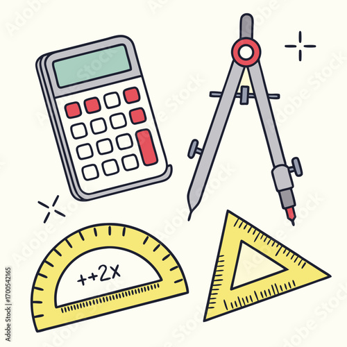 School Math Tools Calculator Protractor Triangle Ruler Compass