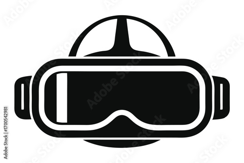Black Virtual Reality Headset with Headband and Headphones Graphic Icon Illustration